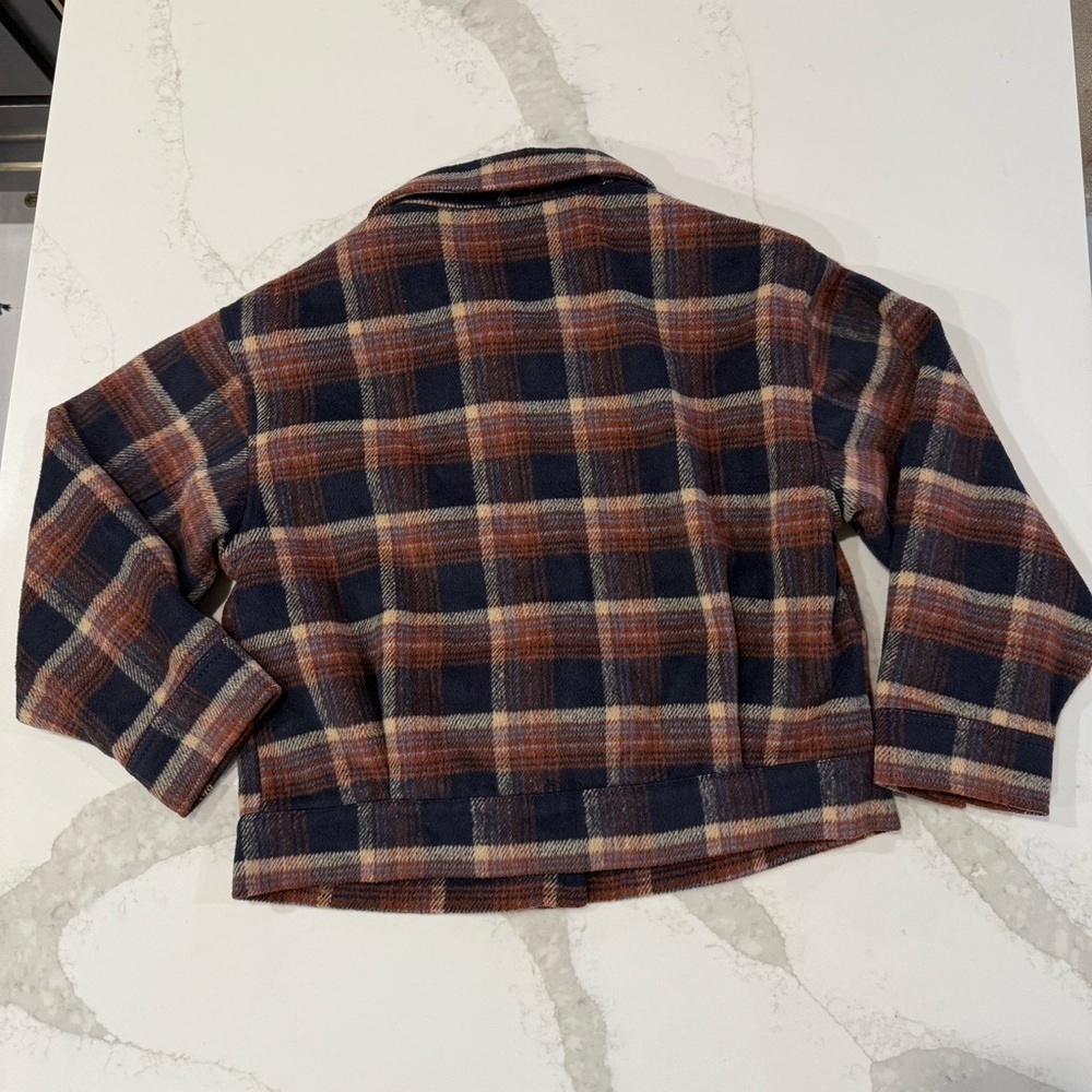 American Eagle Plaid Oversized Lined Shacket Women’s Medium Brown/Navy Jacket - Picture 8 of 9